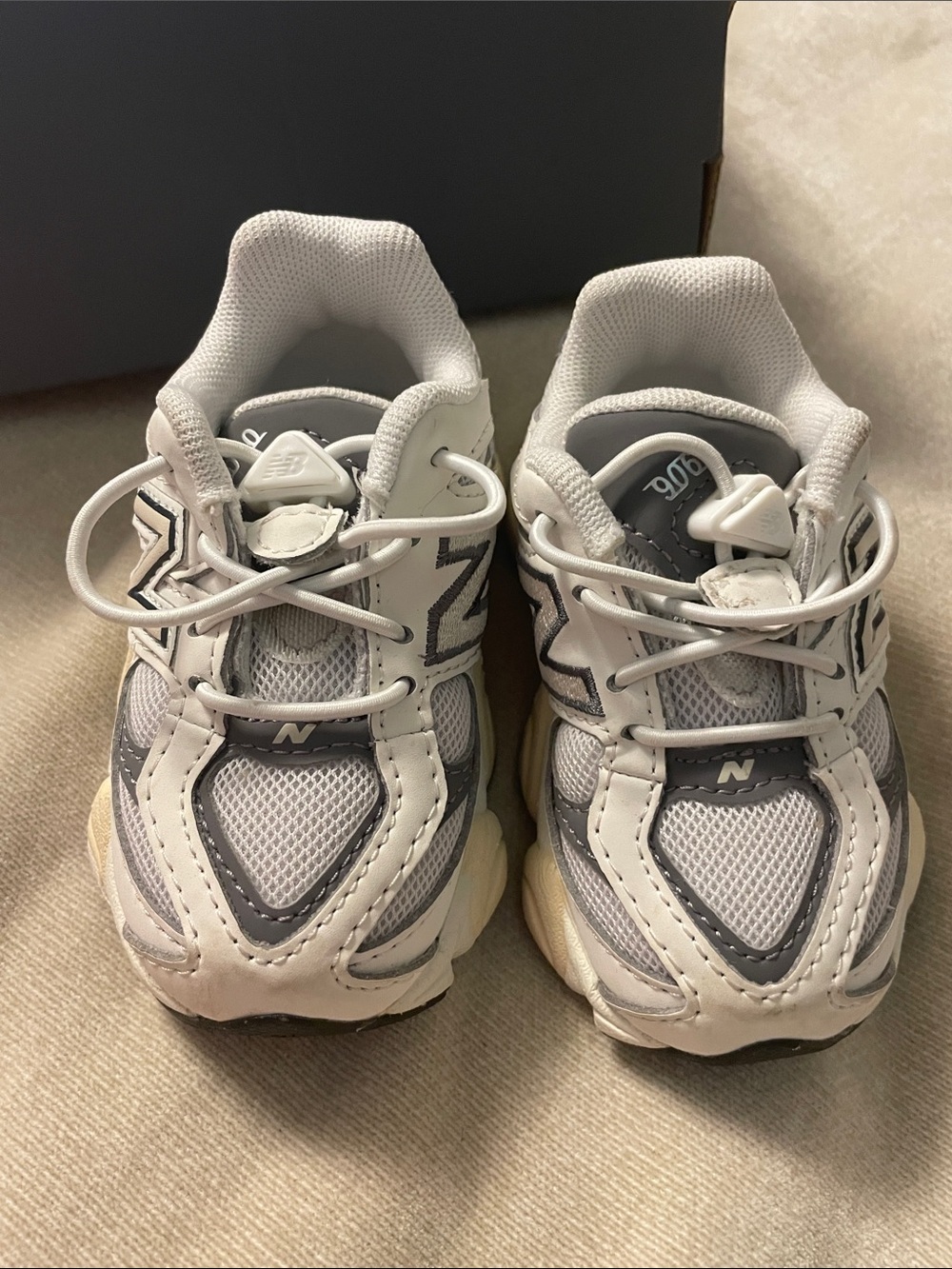 New Balance Kids White and Gray Mesh Sneakers